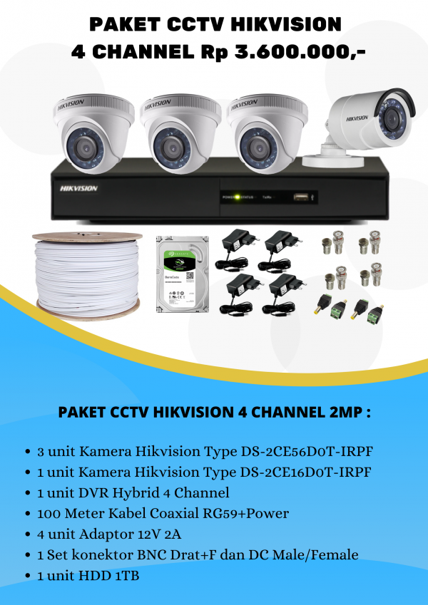 PAKET CCTV HIKVISION 4 CHANNEL 2MP _